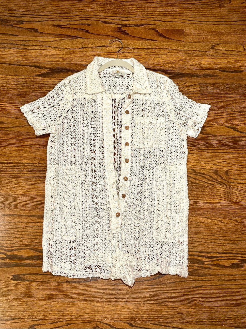 Women's Cream Crochet Button-Up Shorts Cover
